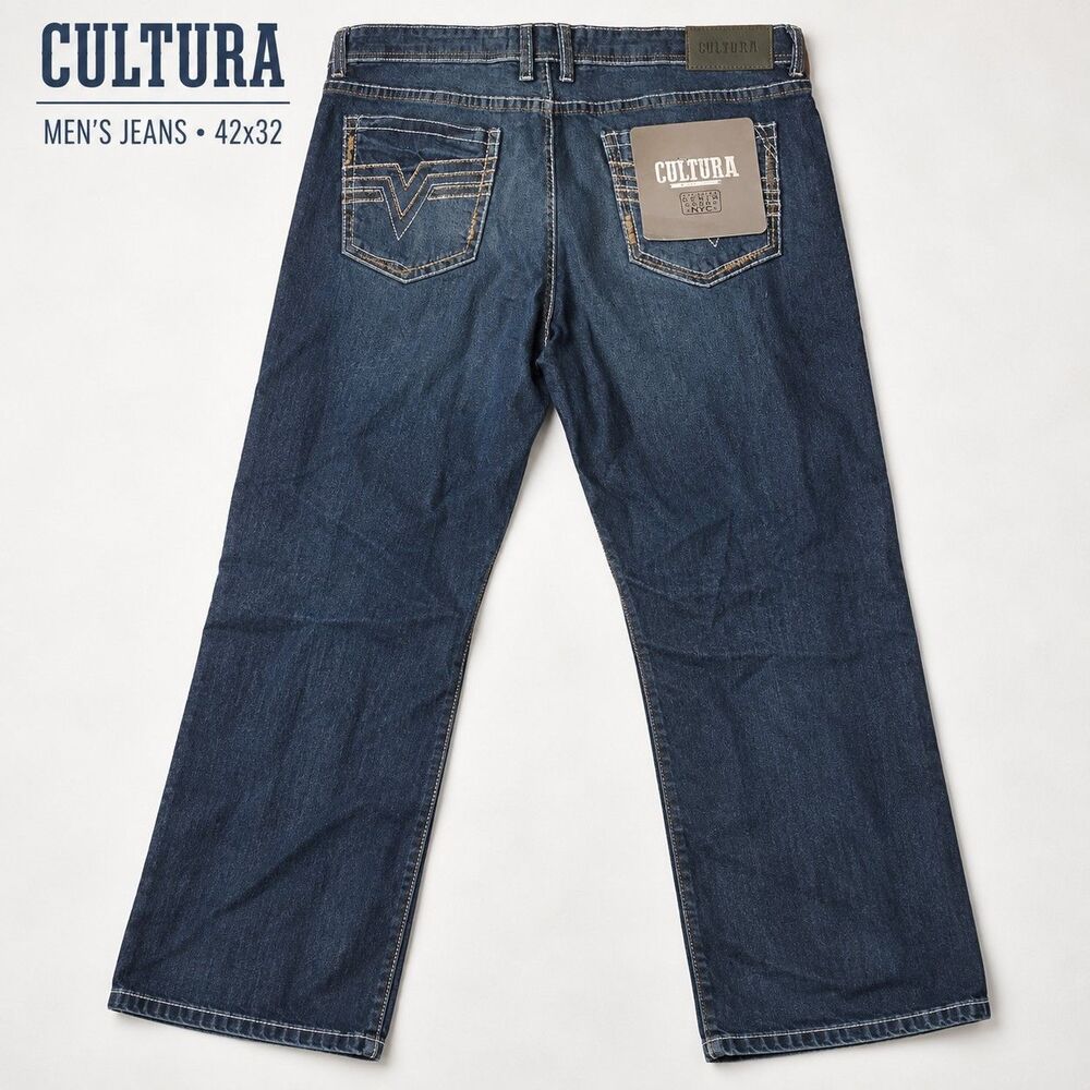 Cultura Men's Jeans 42x32 Dark Blue Denim New Straight Leg 5 Pocket